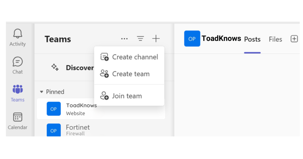 Creating a Team from MS Teams app