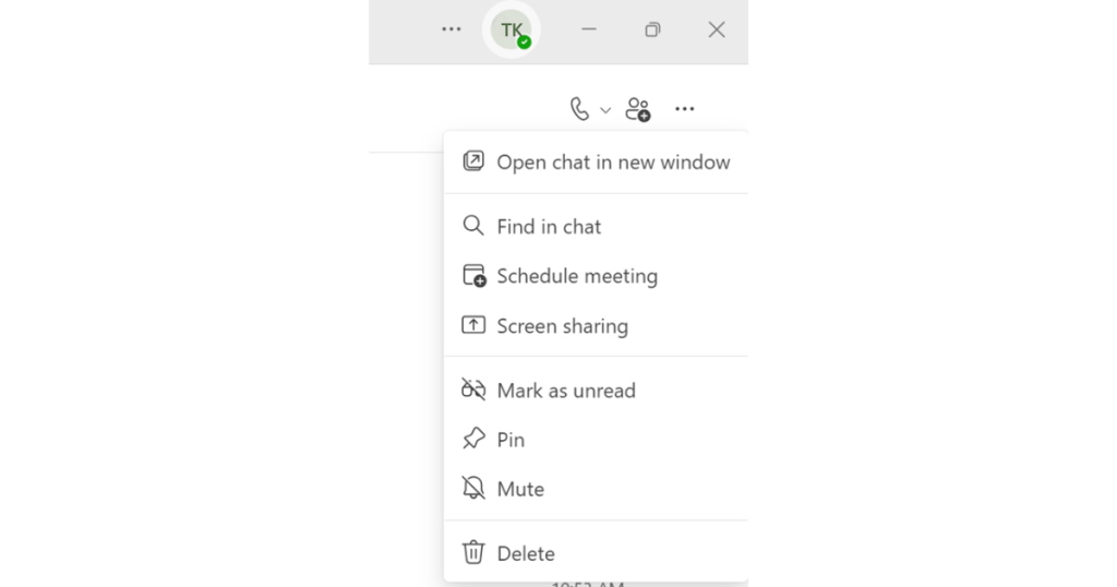 MS Teams chat options